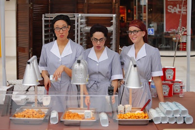 In another back-to-school touch, “lunch ladies” were on hand to serve Tater Tots.