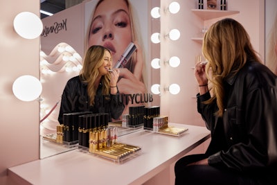The back room was transformed into an all-pink powder room, complete with life-size Candy Glaze factices and vanity stations, with makeup artists ready to provide touch-ups and product sampling sessions.