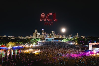 Typically, ACL executes a giant fireworks show, but because of drought conditions and fire hazards in Austin, C3 Presents decided to have a drone show instead, produced by the company itself with Drone Stories and Kargo. It was set to music and depicted three-dimensional figures and the name of the event.
