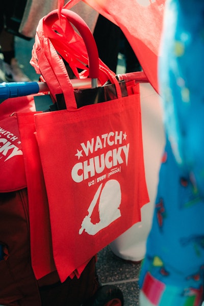 On-site tote bags said “Watch Chucky,” a simple but effective campaign to promote season three of the series, which debuted Oct. 4.