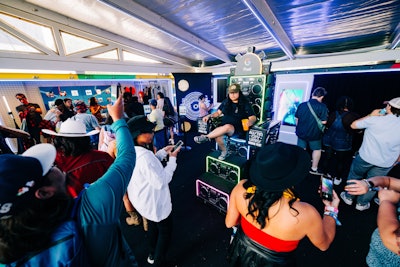 There was also a photo op in the middle of the space of a tall throne made of boomboxes.