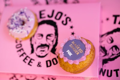 The show's Donut costume, which will make its debut on the show’s 10th season, appeared at Trejo’s Donuts, where fans could snag a free Berry Bomb doughnut.