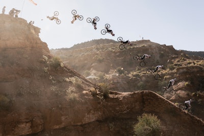 Cam Zink backflips at the Red Bull Rampage.