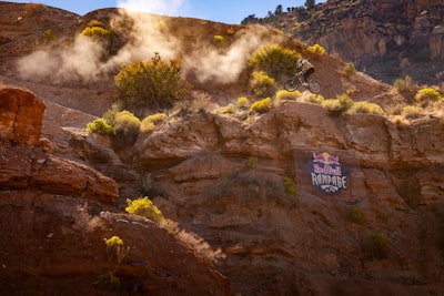 Genon then took to the slopes. The Rampage differs from traditional mountain bike slopestyle courses in that there are no wooden ramps or smooth terrain—it is a freeride event that takes place on loose ground.