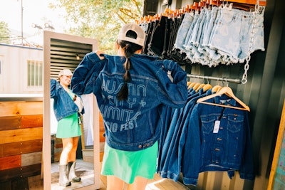 The pop-up shop sold jackets and shorts to attendees, as well as its vintage collection, Wrangler Reborn, and a special line with custom-designed apparel for The University of Texas at Austin’s football team, the Longhorns.