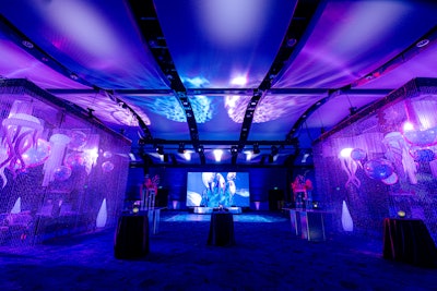 “Our vision for the party was to create an iconic event for the kickoff to Atlanta Pride weekend,” explained Taylor. “Inspiration for the look came from various sources, like scenes in the Avatar movie and the bioluminescence of the ocean itself. Our client described that they wanted us to create an underwater boutique hotel in the future.”