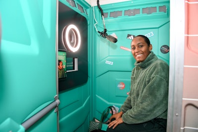 A popular stop for visitors was the Adidas Wash Closet Confessional, a customized build made from two port-a-potty units equipped with a video recorder, monitor, and more. A nod to that inevitable moment during a race when nature calls, the confessional provided an opportunity for runners to manifest their hopes for the race or share a funny story. Visitors could share their videos on their social media platforms.