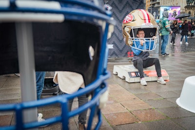 Like the activation in London, fans could pose with giant helmets representing all 32 teams in Frankfurt.