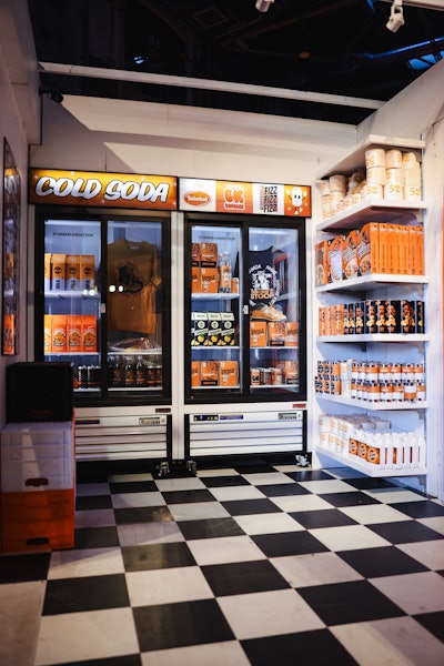 The custom bodega setup included nods to NYC culture including branded products.