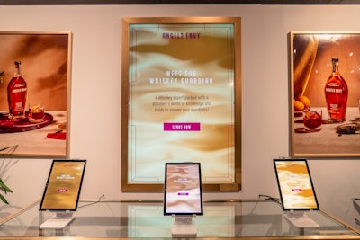 At the heart of the shopping journey, Angel's Envy created the Whiskey Guardian AI Experience, which stems from its Whiskey Guardian program dedicated to whiskey education. Featuring a tablet with a mirrored screen, the experience provided a two-way interaction for guests and retail, encouraging them to pose questions and providing personalized answers spoken via AI voice output.