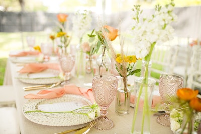 'We love peach for the pop of color it adds to a tabletop. When a Pantone color comes out for the new year, we love to use varying shades of the color. For example, shades of peach and coral pair so well together or serve as a beautiful complement to pinks and blues. Peach is also a great color to work with when there is a neutral color palette involving nudes, beige, and metallic,” said Heather Rouffe, managing partner and director of sales at Atlas Event Rental. (Pictured: Classic Peach linen napkins)