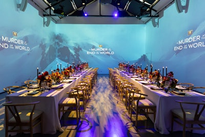For the New York event (pictured), guests dined in a room surrounded by projection mapping that evoked the show's Icelandic setting.