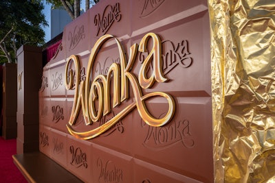 A step-and-repeat resembled a massive chocolate bar.