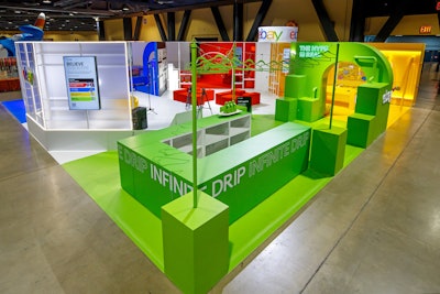 The green laundry room focused on streetwear, with a customized T-shirt station plus a clothesline that displayed streetwear that would later be auctioned off live on eBay.