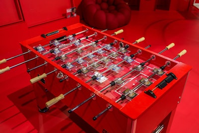 In a clever, on-theme twist, the foosball table had collectible cards in the place of players.