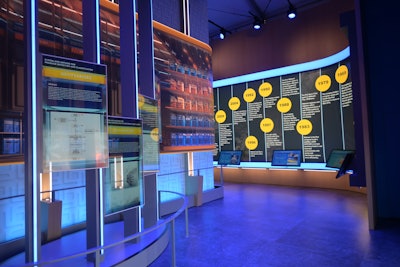 Upon entering the 'booth,' visitors were greeted with a sculptural element depicting the patents Walmart has acquired over the years, plus an interactive timeline.