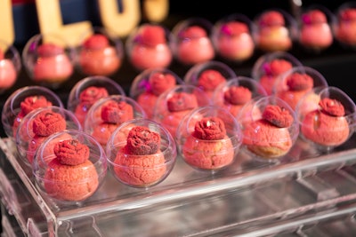 In support of InterContinental Miami Make-A-Wish Ball 2023's “Le Sceptre Rose” theme, the hotel's culinary team crafted mini profiteroles topped with heart-shaped chocolates served in bubble bowls for guests to pair with welcome Champagne at the cocktail reception. See more: How This Renowned Miami Gala Engaged Attendees with a Spy-Themed Parisian Affair