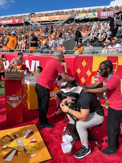 In order to gain access to the special section, fans had to prove their fandom by receiving one of the complimentary Cheez-It Citrus Bowl Cutz at the pregame FanFest. Fans who got the most absurd look had a chance to gain access to the on-field “V.I.Cheez” seats.