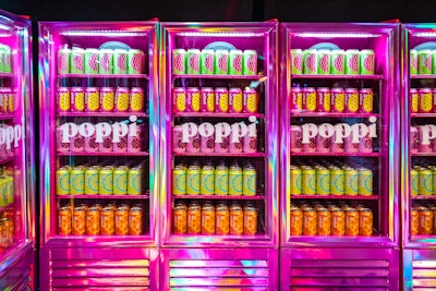 The space featured a poppi soda experience with bodega-style fridges filled with cans.