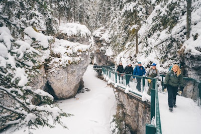 With an expert guide, groups can venture into Banff's canyons on frozen waterways that are inaccessible in the summertime.