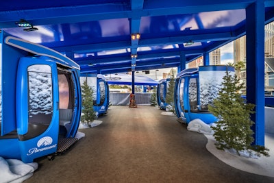 Visitors coming for the fan experience could embark on their journeys from either of two locations: Base Camp or Paramount Station. At Paramount Station (pictured), explorers could brave the 'Adventure to the Peak,' a hyper-realistic gondola lift that simulated frigid winds and harrowing heights. The full sensory ride featured Paramount characters and recorded commentary by CBS Sports’ Jim Nantz and Tony Romo.