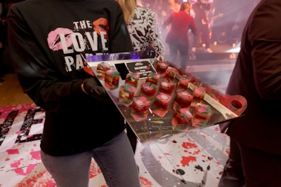 Guests took a different kind of shot at the LOVE Party: Boozy jelly shot maker Solid Wiggles served up its Dreamboat confection, which was injected with orange, Faccia Brutto aperitivo, and lime in the shape of a flower.