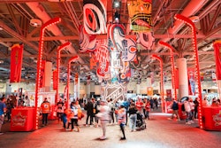 The entrance featured team flags and light posts in the shape of hockey sticks.