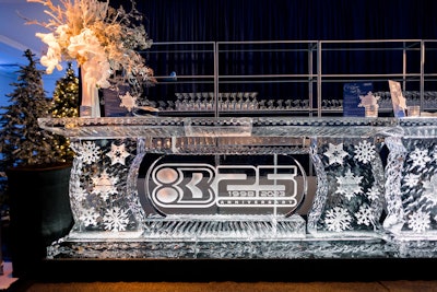 On the other side was a 16-foot ice bar branded with the company logo and a snowflake pattern. Ice Bulb also created branded ice cubes to use in drinks.
