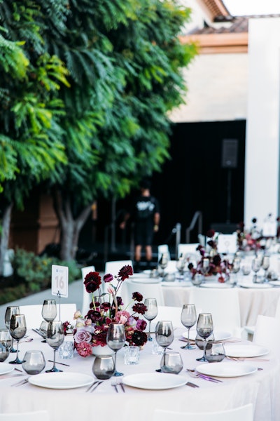 Another tablescape that makes us think V-Day: this jewel-toned look from Variety's 2022 Power of Women event with floral centerpieces by Moon Canyon.