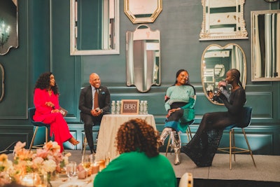 BBR CEO Maude Okrah, SAG-AFTRA Local New York president and national vice-president Ezra Knight, VP of DEI for L'Oreal Professional Products and Texture of Change Lead Erica Roberson, and model and actress Aweng Chuol chatted during a panel discussion at the dinner.