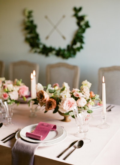 For a Valentine's Day editorial photo shoot, Glow Events enlisted vendors like Bright Event Rentals and Tango & Foxtrot Florals to help design this dreamy, romantic tablescape.