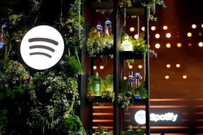Spotify's annual Best New Artist Party took place at Paramount Studios during Grammys week, honoring the year’s Best New Artist nominees Gracie Abrams, Fred Again, Coco Jones, Noah Kahan, Victoria Monét, Jelly Roll, Ice Spice, and The War and Treaty. The space was decorated with lush greenery and subtle Spotify logos.