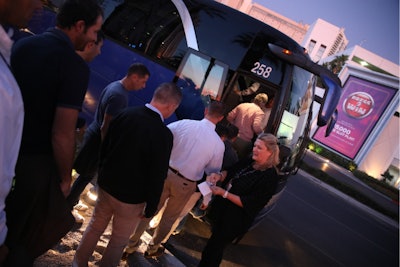 Valerie Bihet, founder of VIBE Agency, welcomes guests for an after-hours excursion during a destination event in Las Vegas.