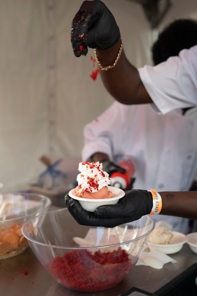 Donovan Jackson from Jackson Bros in Miami whipped up the ultimate sweet treat: Soul Food ice cream—a mix of banana pudding, red velvet cheesecake, and strawberry cornbread.