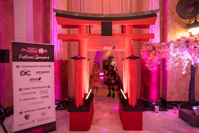 A large Japanese torii gate welcomed guests to the Tokyo room, sponsored by All Nippon Airways (ANA).