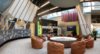 The QUÉBEC AUTOCHTONE space is in the shape of a circle to evoke the cycle of life, as the circle is an important symbol for Indigenous peoples.