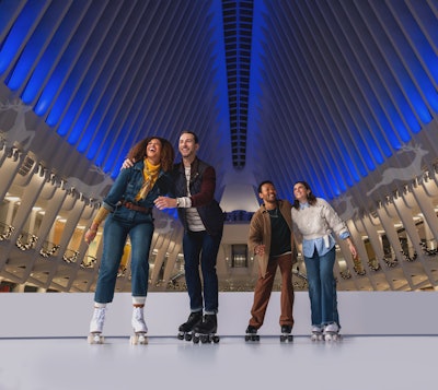 Starr gets his inspiration from culture in all its forms, including art, food, entertainment, and cultural fandoms. (Take it from this holiday-time roller-skating activation inside of NYC's Oculus.)