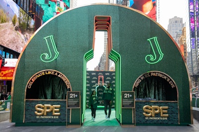 The space featured a larger-than-life silhouette tunnel in the shape of a Jameson bottle, “The J Shop” merch storefront, and musical programming by DJ Stormy. Jameson continued the festivities from coast to coast, including by lighting up The Sphere in Las Vegas in Jameson green, wrapping ferries and water taxis in the dyed-green Chicago River, and with a digital takeover at LA Live.