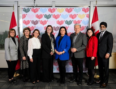 Canadian tourism and hospitality leaders—including Destination Canada President and CEO Marsha Walden, pictured fourth from left—celebrate the launch of Destination Canada's International Convention Attraction Fund.