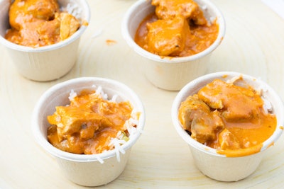 Indian food delivery service Kulinary Rhapsody prepared chicken tikka masala for guests at the VIP private reception.