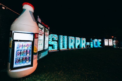 At NYLON House, Smirnoff ICE had a massive 'Surpr-ice' photo op—with the 'i' made from a bottle—that was flanked by fridges stocked with free beverages for guests.