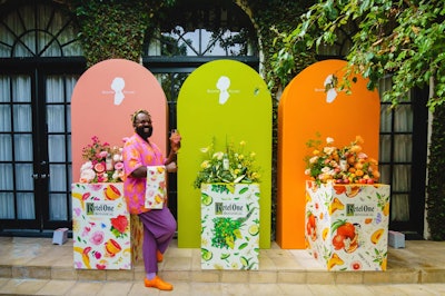 Ketel One Botanical celebrated its new collaboration with florist Maurice Harris by hosting a lush, floral-filled event in a private West Hollywood home. The event's florals and color scheme were inspired by Ketel One Botanical's three signature varietals—grapefruit and rose, cucumber and mint, and peach and orange blossom—which were displayed on vibrant pedestals surrounded by on-theme fruits and flowers. See more: Get Some Over-the-Top Floral Inspiration From This Ketel One Botanical Launch Party