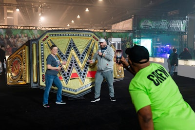 WWE World at WrestleMania featured a variety of immersive experiences including roundtable discussions with WWE superstars, a WWE 2K24 gaming tournament and lounge, live podcast recordings, memorabilia and autograph sales, and merch.