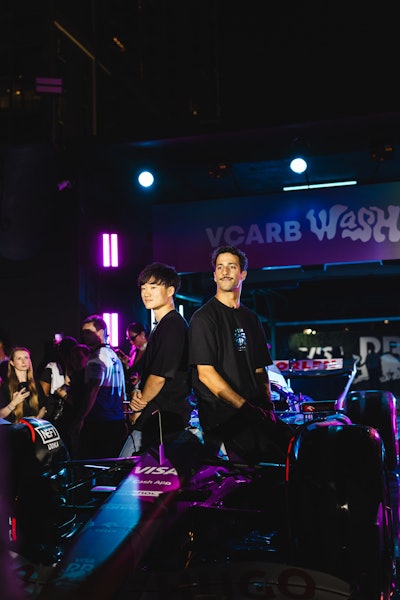 VCARB 01 team drivers Yuki Tsunoda and Daniel Ricciardo, along with F1 ACADEMY driver Amna Al Qubaisi, were on site to introduce the car and speak with fans ahead of the Miami Grand Prix race.