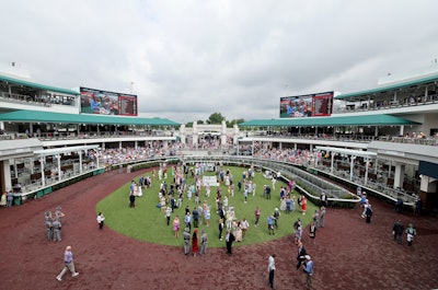 The newly renovated paddock is flanked by the Woodford Reserve Paddock Club on one side and Club SI on the other.