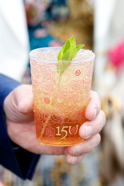 Mint julep cocktails were served in commemorative glasses.