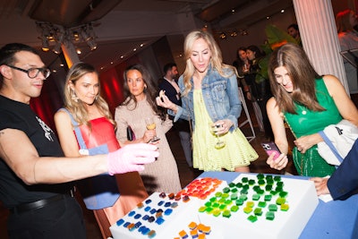 Guests enjoyed colorblocked Jello cubes in piña colada, margarita, pineapple daiquiri, mai tai, and a nonalcoholic watermelon margarita flavor.