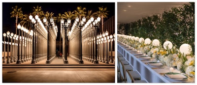 Another Kuppig-designed event (pictured, right) was inspired by artist Chris Burden's installation 'Urban Light' in Los Angeles (pictured, left).