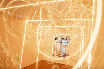 In January 2020, the Sousa House in New York was transformed into the House of Philosophy for a one-day influencer event and VIP cocktail hour. Event planning and production company Eventique filled the venue with interactive, informational displays showcasing four Philosophy collections, including an illuminated tunnel filled with giant fabricated bubbles that expressed both the new, modern branding and the simple, clean essence of Purity. It led to an infinity mirror (pictured) that again was meant to reflect the simplicity of the collection. See more: How This Beauty Brand Transformed a Town House for Its Influencer Event
