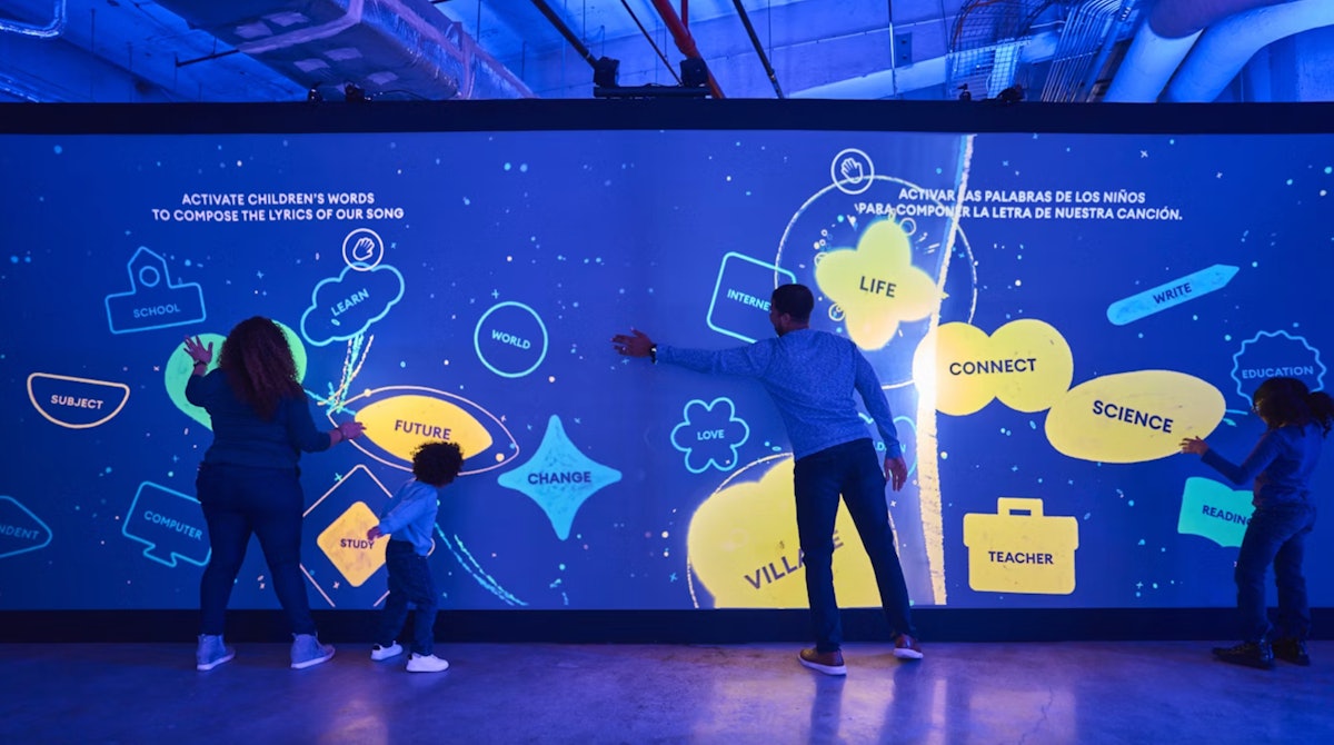 An attendee using a VR headset for an immersive business simulation at a corporate event.